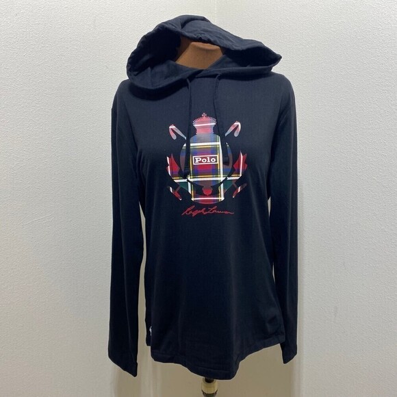 Polo Ralph Lauren Other - Polo Ralph Lauren Men's Black Tartan Crest Logo Graphic Jersey Hooded T-Shirt